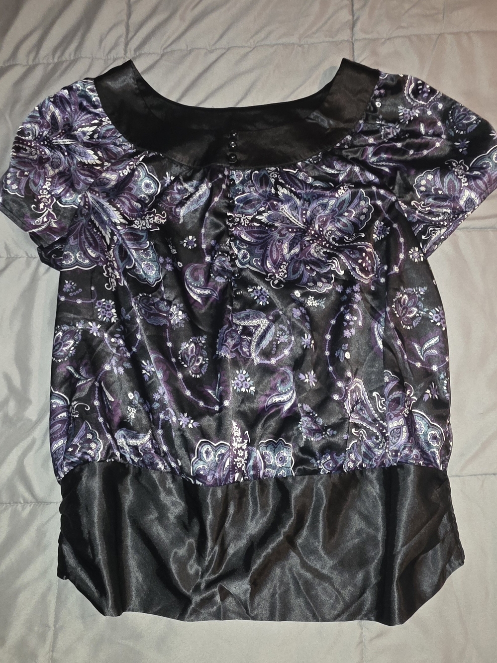Cato Black and Purple Paisley Satin Top